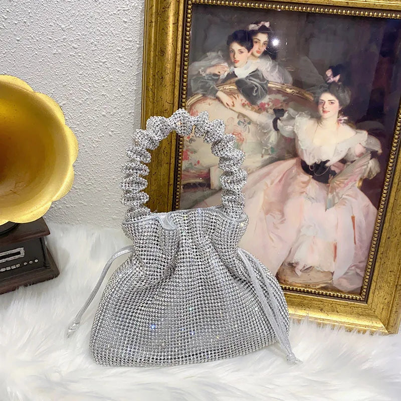 sense, trend, personality, light luxury, dumpling bag, niche design, shiny and inflexible, diamond-encrusted handbag.