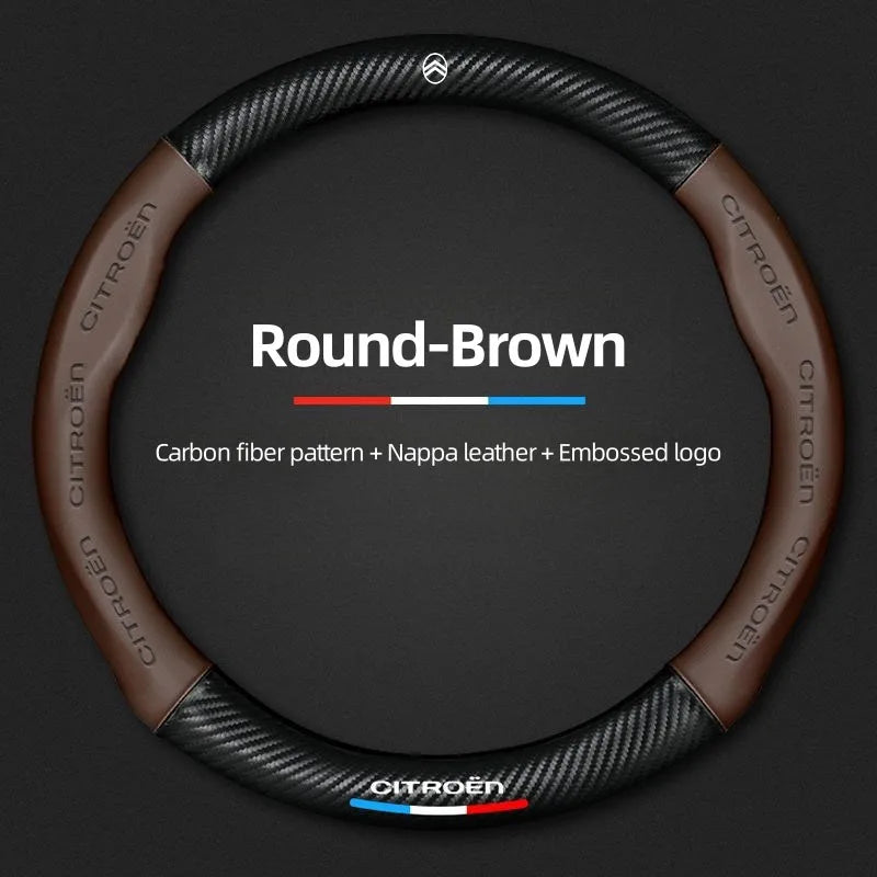 For Citroen C2 C3 C5 Aircross VTS Xsara C-Crosser Berlingo Jumpy Carbon fiber Leather Car Steering Wheel Cover Auto Accessories