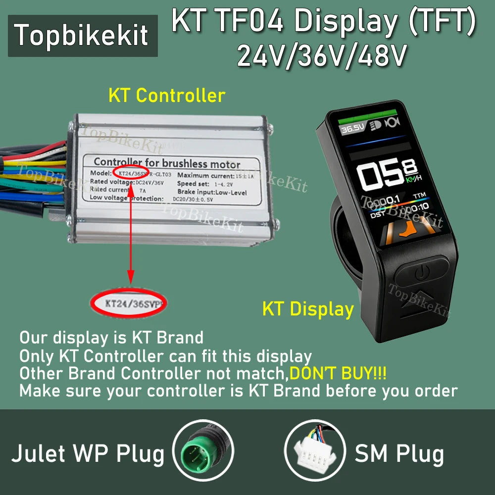 25New TFT KT TF04 Display Colorful LCD Display Meter 24V/36V/48V KT LCD Mini Display Screen for EBike KT Controller