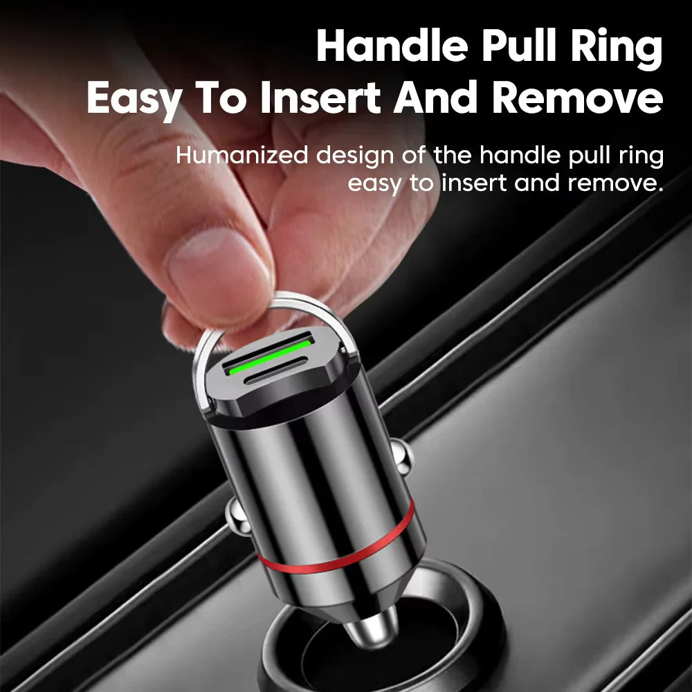 Mini car charger fast charging for iPhone QC3.0 mini PD USB Type C car mobile phone charger for Xiaomi Samsung Huawei