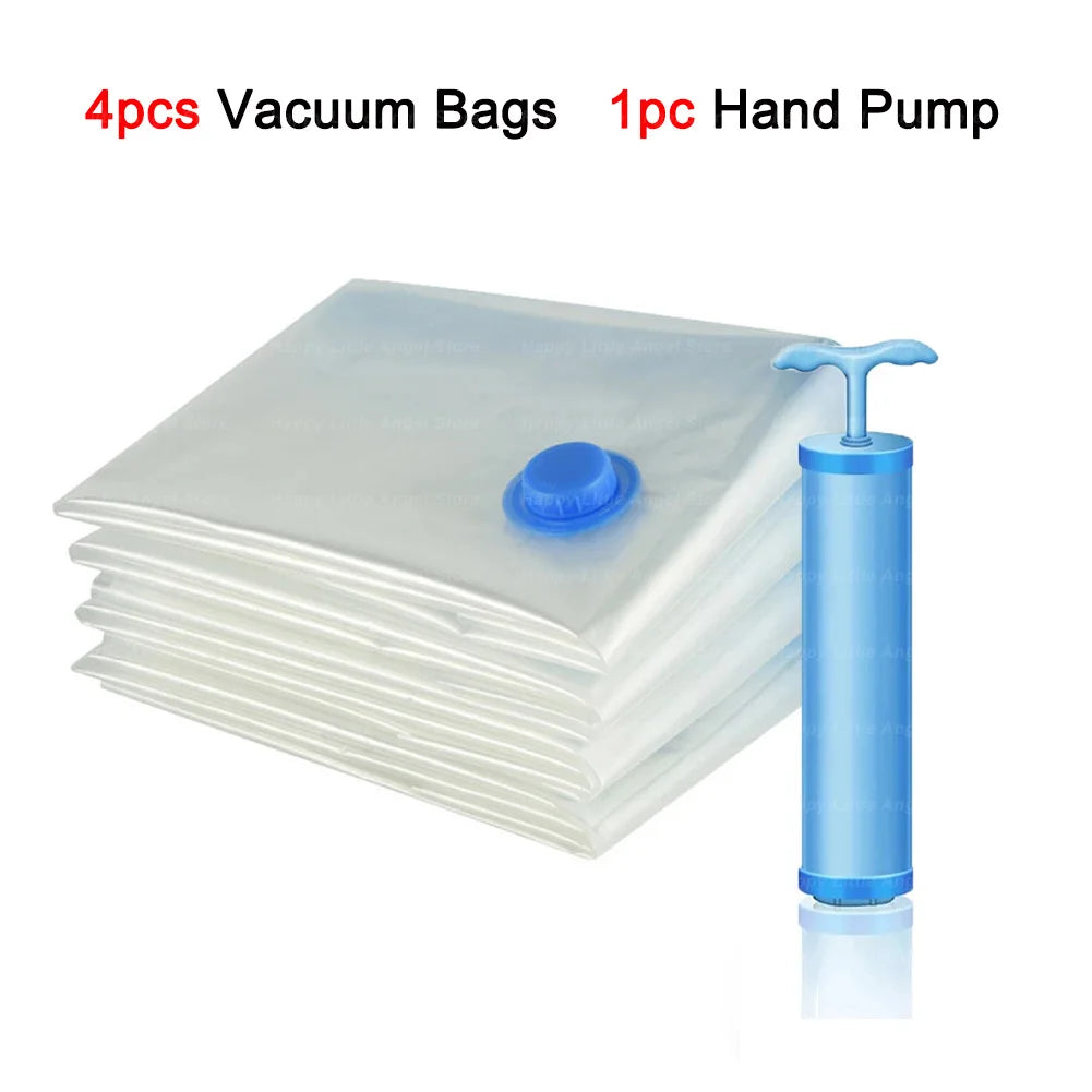 4pcs Reusable Vacuum Bags Transparent Folding Compressed Space Saving Vacuum Bag for Clothes Large Travel Container