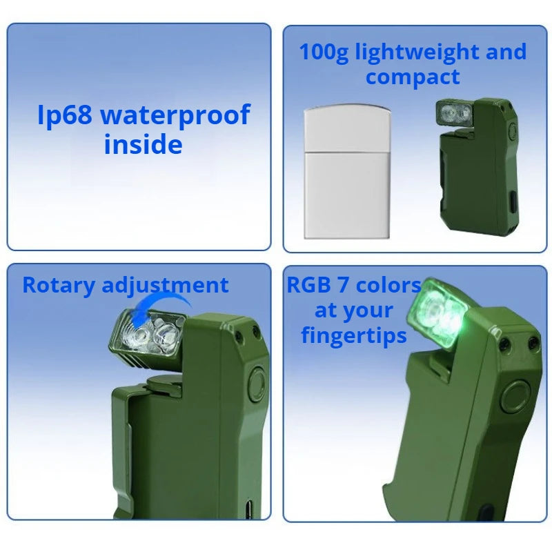 EDC Flashlight 400 Lumens Rechargeable Mini Dual Light RGB White Type C Portable Pocket Flashlight for Outdoor Camping Hiking