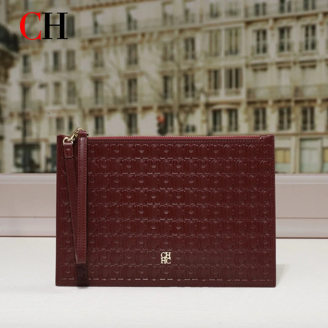 CH Clutch Bag Women Embossed Monogram PU Leather Wristlet Handbag Zipper Envelope Purse Large Capacity Evening Daily Wallet
