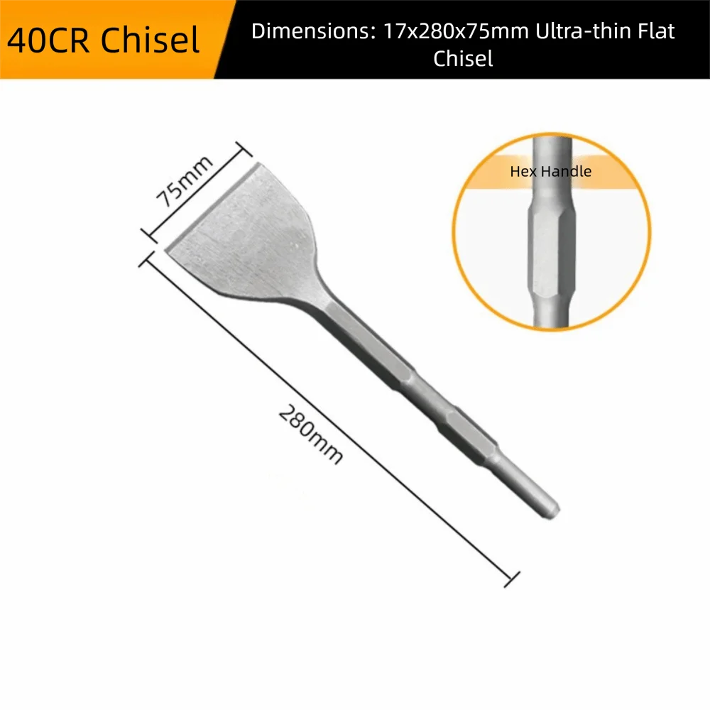 Durable Hexagonal Shank Slotting Flat Chisel Steel Flat Head Impact Bit Wear-resistant High Hardness Impact Drill Bit Brick