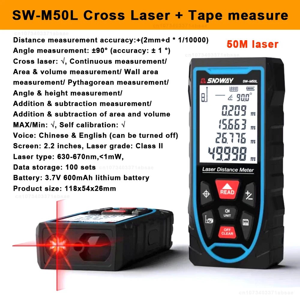 SNDWAY Cross Laser Distance Meter with Tape Measure 3 in 1 Digital Rangefinder Vertical & Horizontal Laser Range Finder