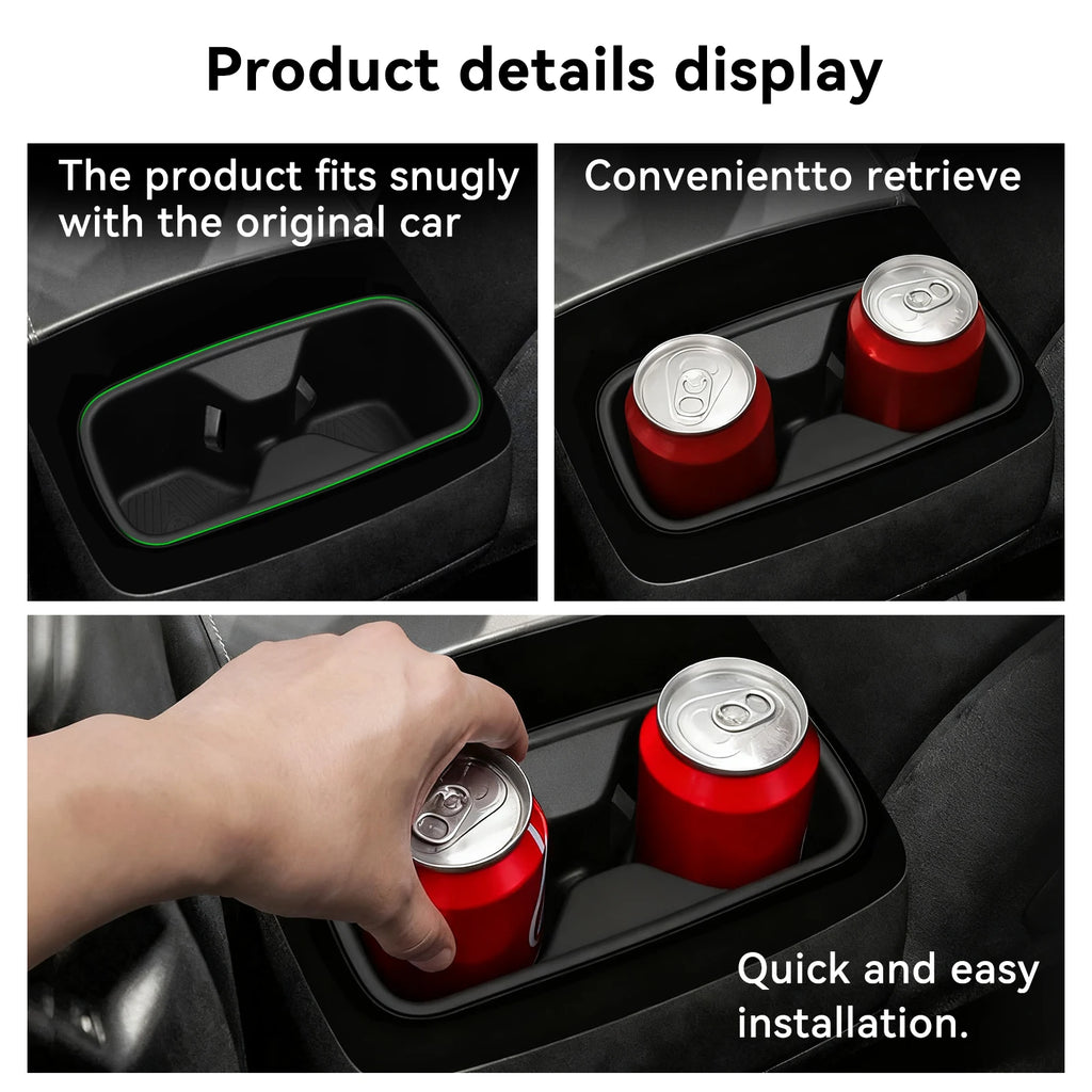 LUCKEASY for Kia Telluride 2020-2025 Cup Holder Armrest Storage Box Rear Shock-Absorbing Cup Tray Tidying Car Accessories TPE