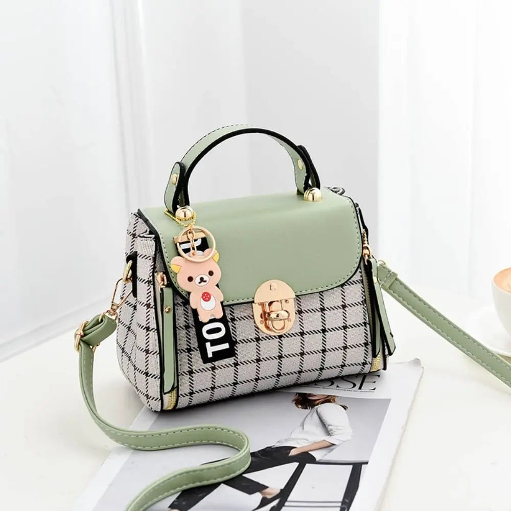 New PU Leather Shoulder Bags Plaid Pattern Buckle Handbags Flap Messenger Bag Women