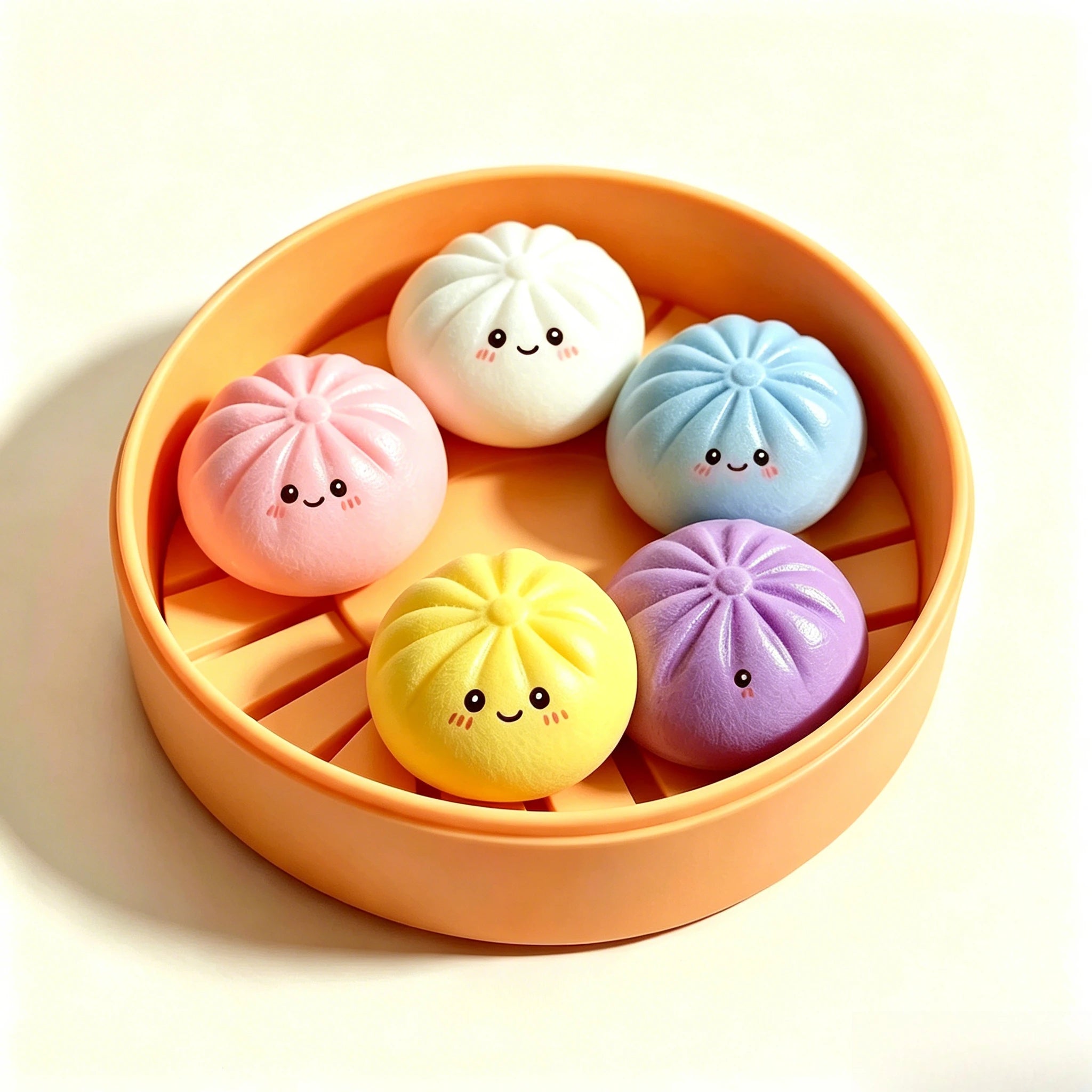 5Pcs Mini Dumplings with Steamer Bun Squeezable Toys Set Soft Stress Relief Crystal Squishy Fidget Sensory Toy Party Favors Gift