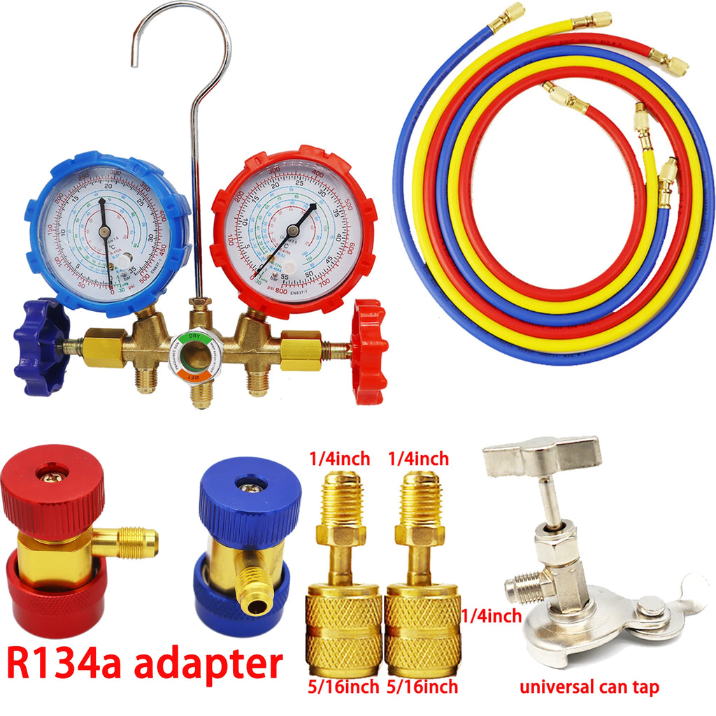 Refrigerant Manifold Gauge Set Diagnostic Air Conditioning Tool Hook Hose for R410A R22 R404A R134A Refrigerant Charging