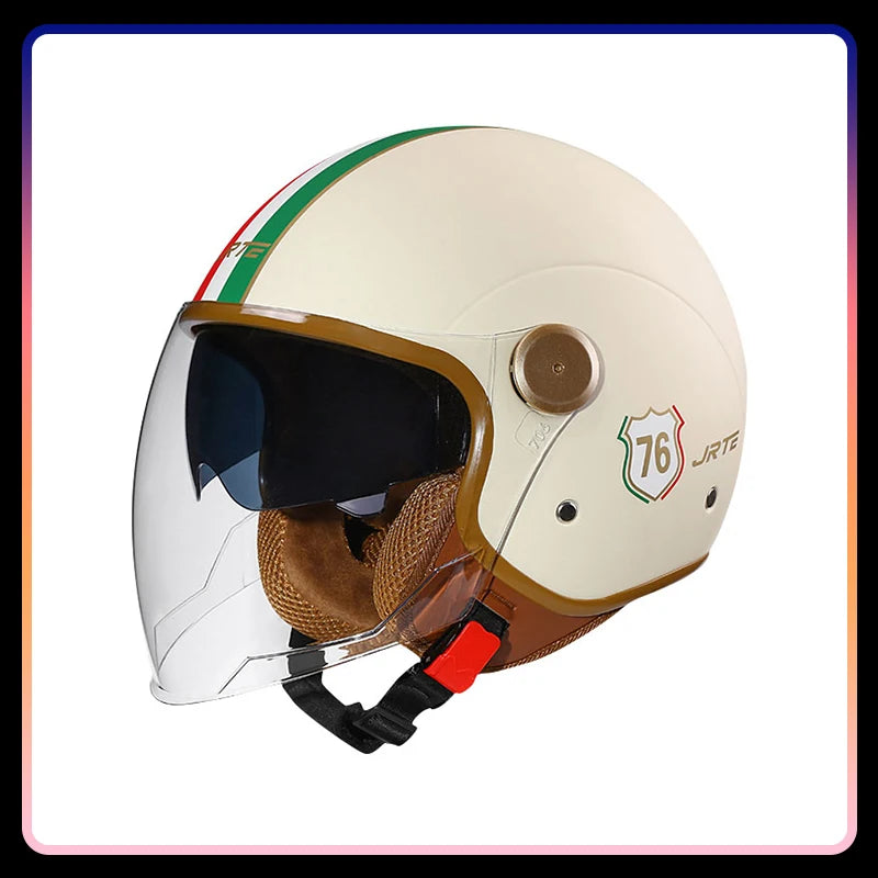 Dual Lens Open Face Motorcycle Helmets DOT ECE Vintage Jet Moto Helmet Double Visor Retro Men Women 3/4 Open Half Helmet