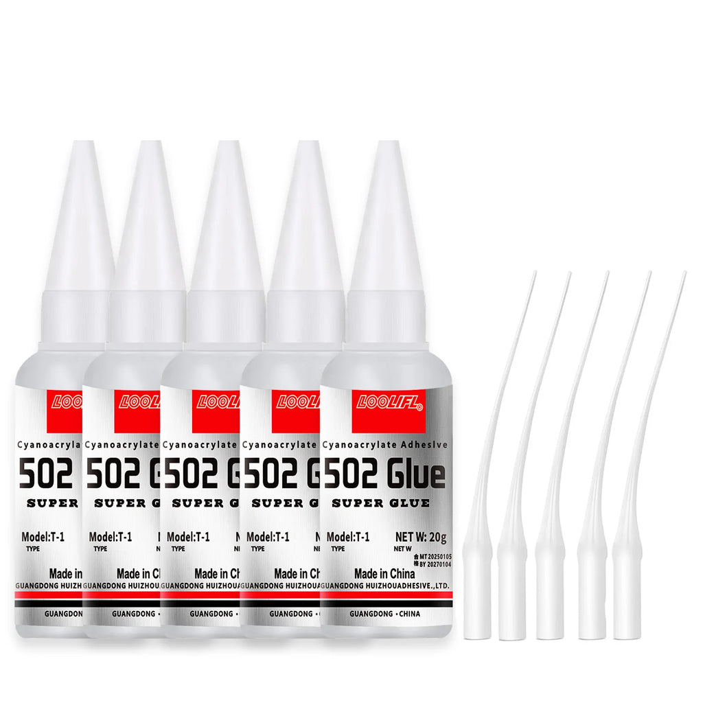 Loolifl 502 Strong Instant Adhesive, Cyanoacrylate Adhesive, Transparent and Traceless, Fast and Firm Bonding, Precise Application with a Fine Nozzle; Suitable for Plastic, Metal, Wood, Rubber, Shoe Repair, Universal All-Purp