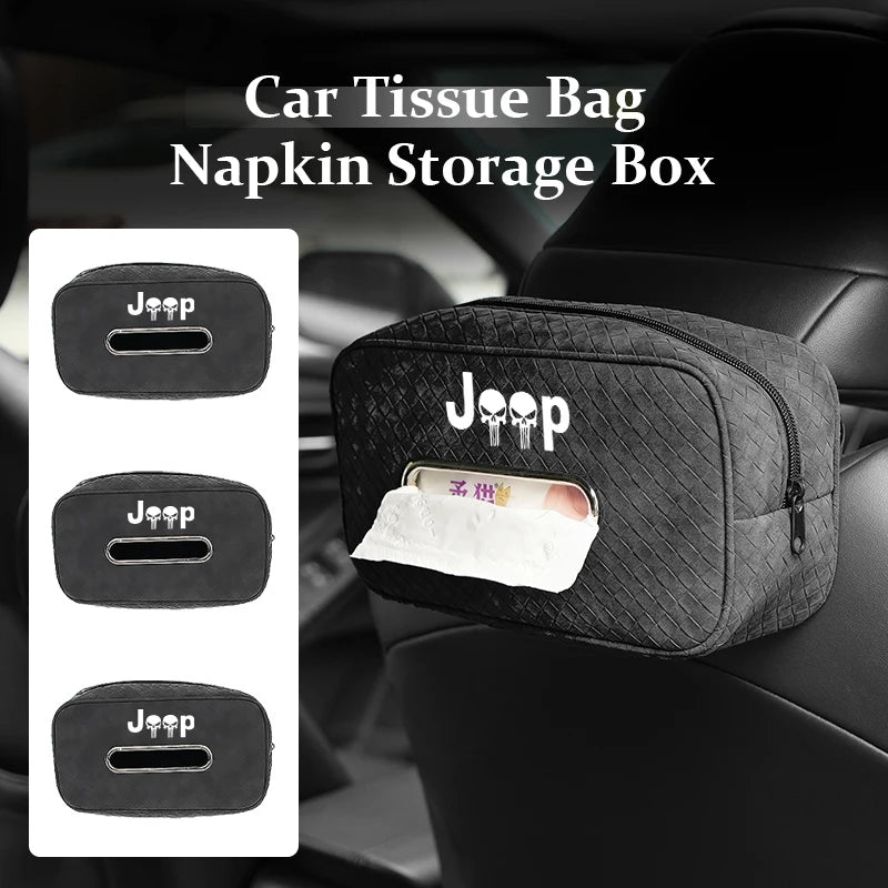 Car Interior Tissue Box Leather Tissue Bag Vehicle Mounted Holder For Jeep Patriot Renegade Wrangler JK JL Liberty Trailhawk