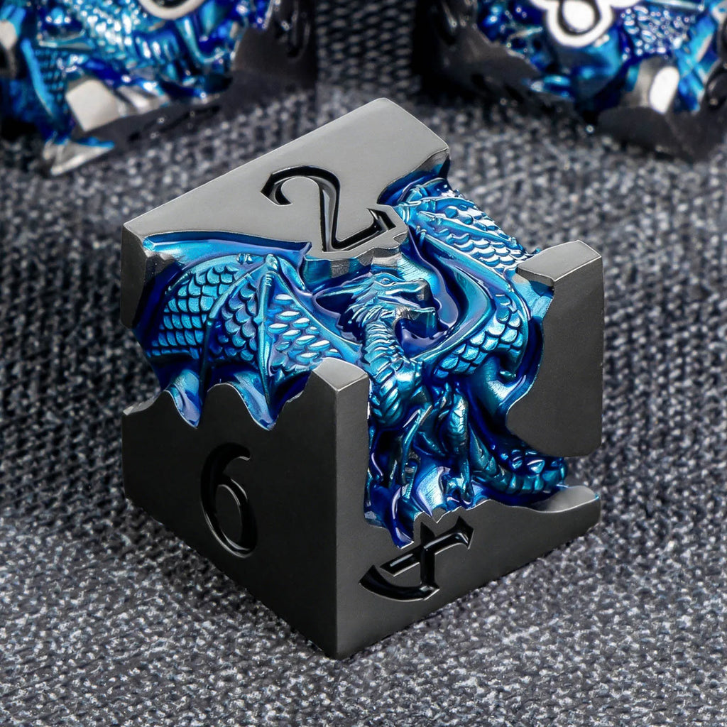 Dragon DND Dice Set for Role Playing Game, Blue Metal D&D Dice Set Dungeons and Dragons, 7Pcs RPG Polyhedral D and D Dice Set