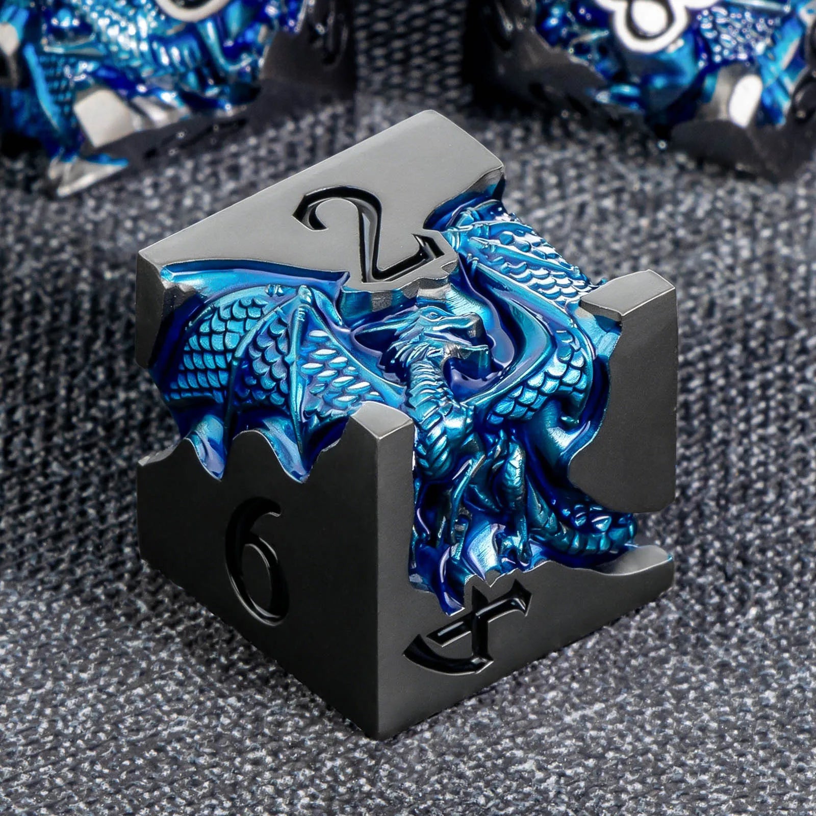Dragon DND Dice Set for Role Playing Game, Blue Metal D&D Dice Set Dungeons and Dragons, 7Pcs RPG Polyhedral D and D Dice Set