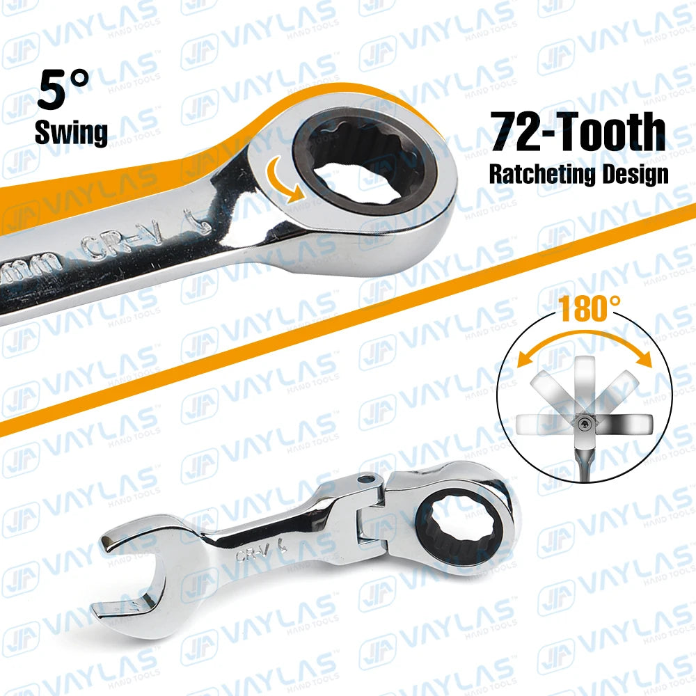1pc 6-19mm Mini Ratchet Wrench Tool Ultra-short Key Fixed Flex-Head Ratcheting Wrench Stubby Combination Wrench 72T CR-V Steel