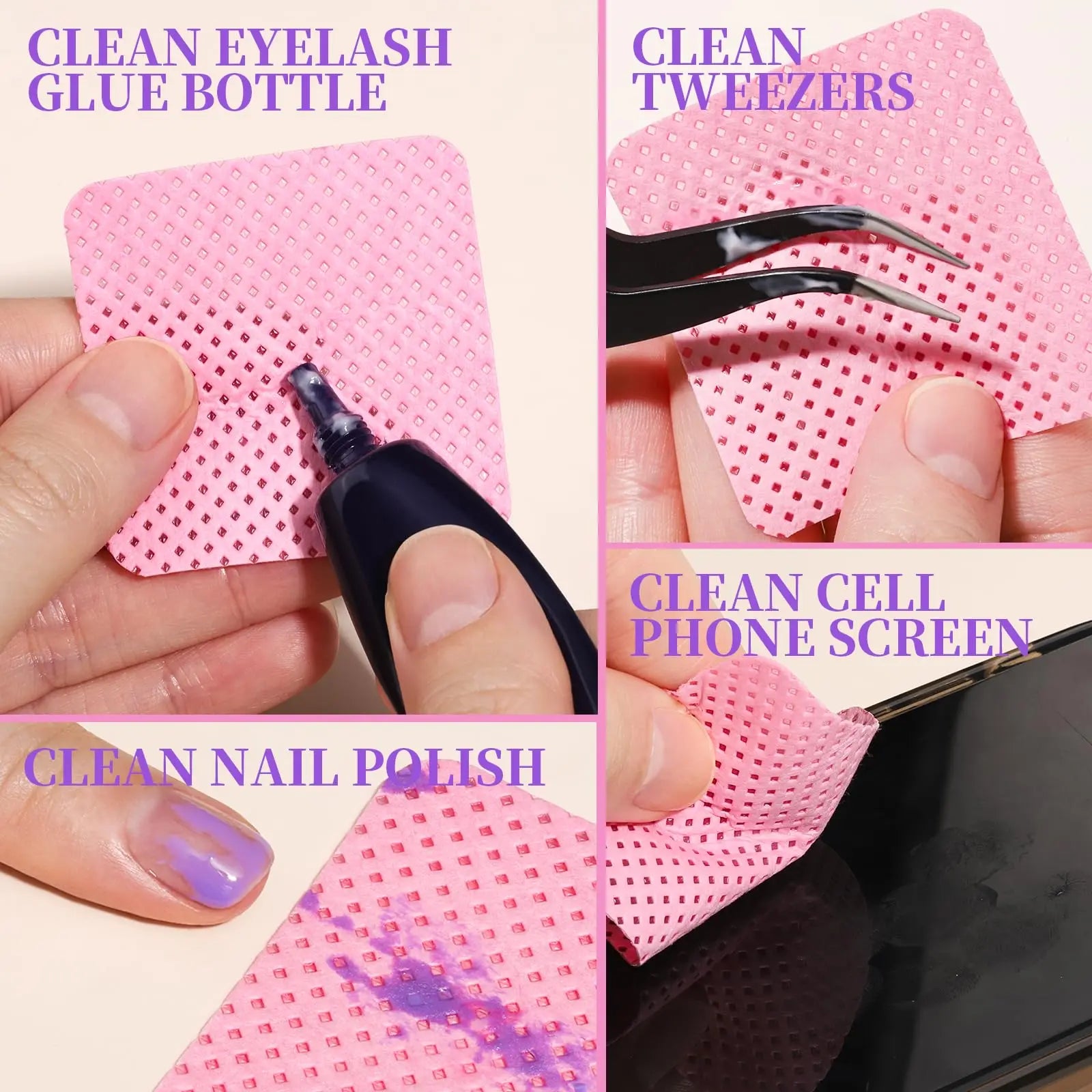 200Pcs/Box Lint Free Nail Wipes Eyelash Extension Glue Wipes Cleaner Cloth Non-Woven Fabric Nail Gel Polish Remover Cotton Pads