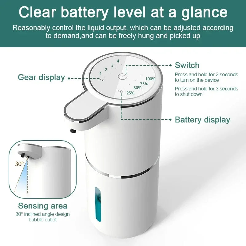 Automatic Soap Dispenser Liquid Foam Touchless Soap Dispenser 380ML USB Rechargeable 4 Level Adjustable Hand Sanitizer