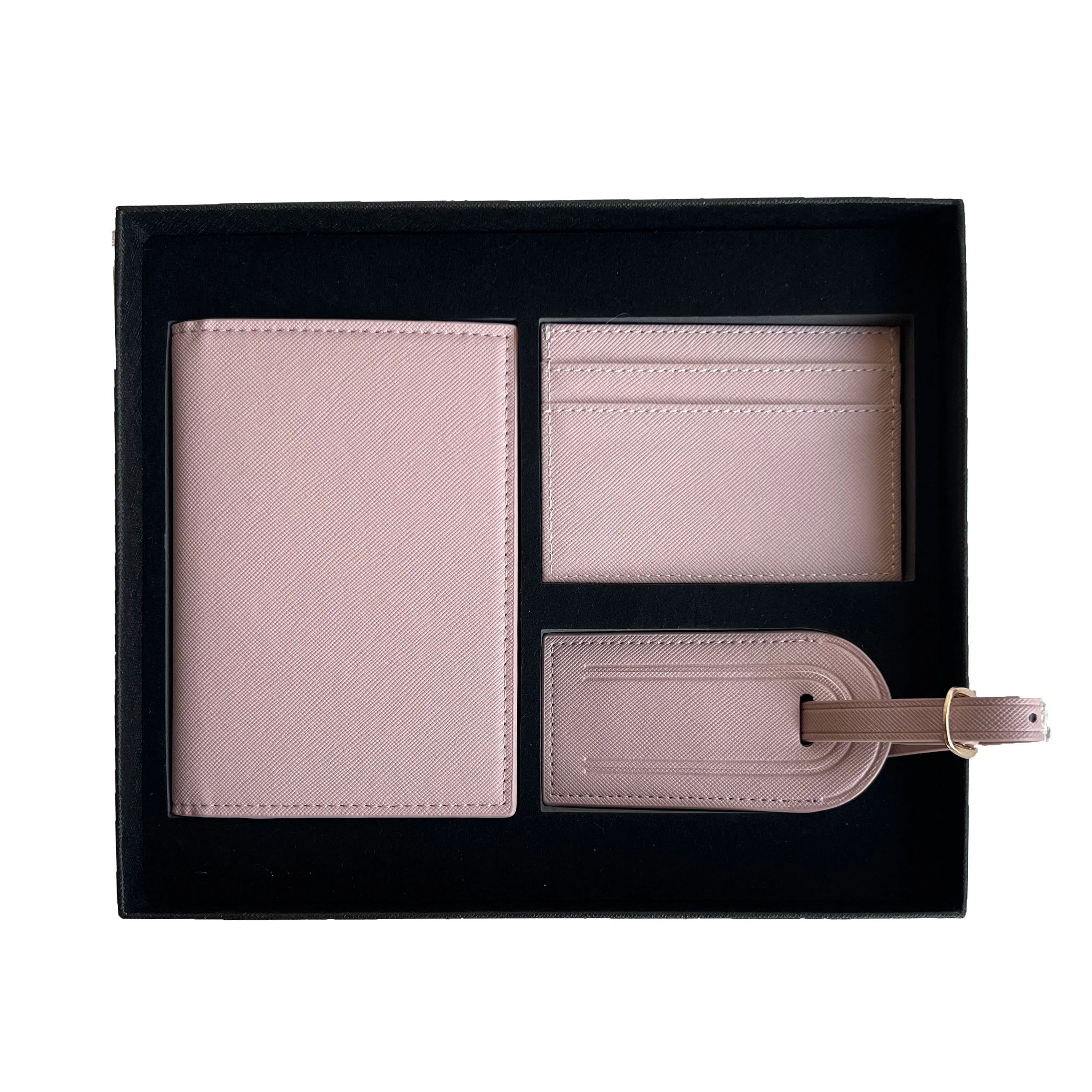 Free Custom Name Initial Gift Box Set Classic Saffiano Pattern Passport Cover  Luggage Tag Cardholder Travel Accessories