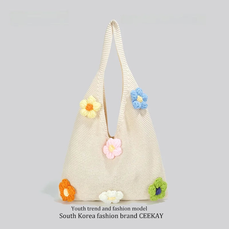 Ceekay Large Capacity Floral Underarm Tote Bag Women's Summer Beach Casual Vacation Handbag Soft Square Shape Zipper Closure