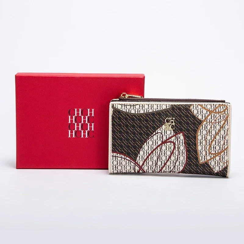 CH Wallet Monogram Print Long Zipper Purse With Box Card Holder Fashion Clutch For Women Daily Use Travel Shopping Casual