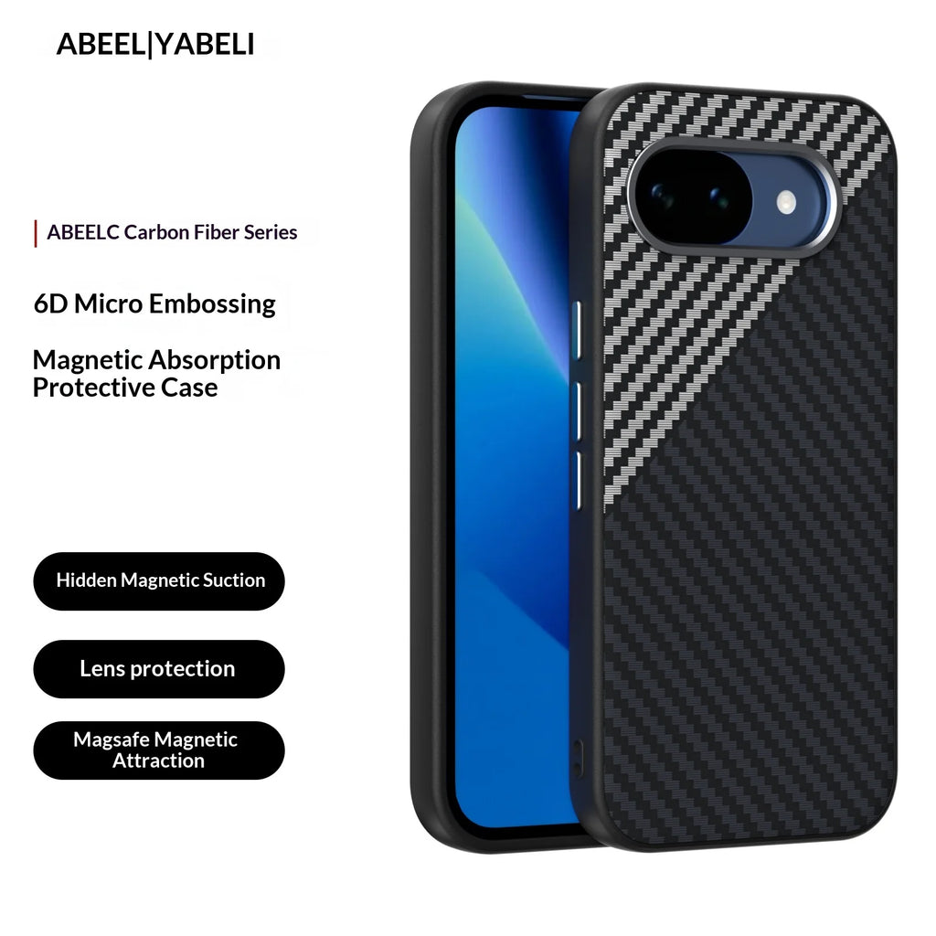 Carbon Fiber Texture Magnetic Case For Google Pixel 10A 10 Pro 10 Pro XL Built-in Magnetic Ring Wireless Charging Shockproof Sli