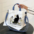 Wild Flower Book and Cat Print Canvas Handbag For Women Multi-Functional Lightweight Crossbody Bag Animal Bookworm Shoulder Bag