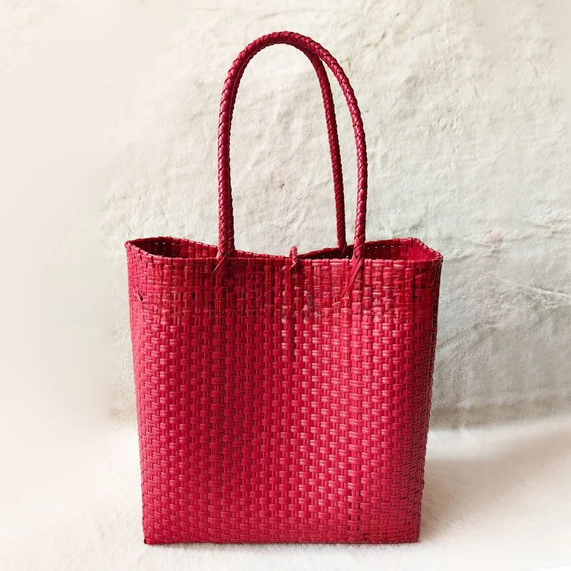 Handwoven Large Capacity Waterproof Shopping Bag Ins Minimalist Handheld Cabbage Basket Single Shoulder Handbag Soft PVC Mate...