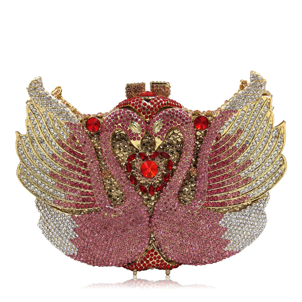 Chain New Product Hot Sale Ladies Purse Crystal Stone Evening Bags Swan Lady Purses Design Swan Clutch Bag