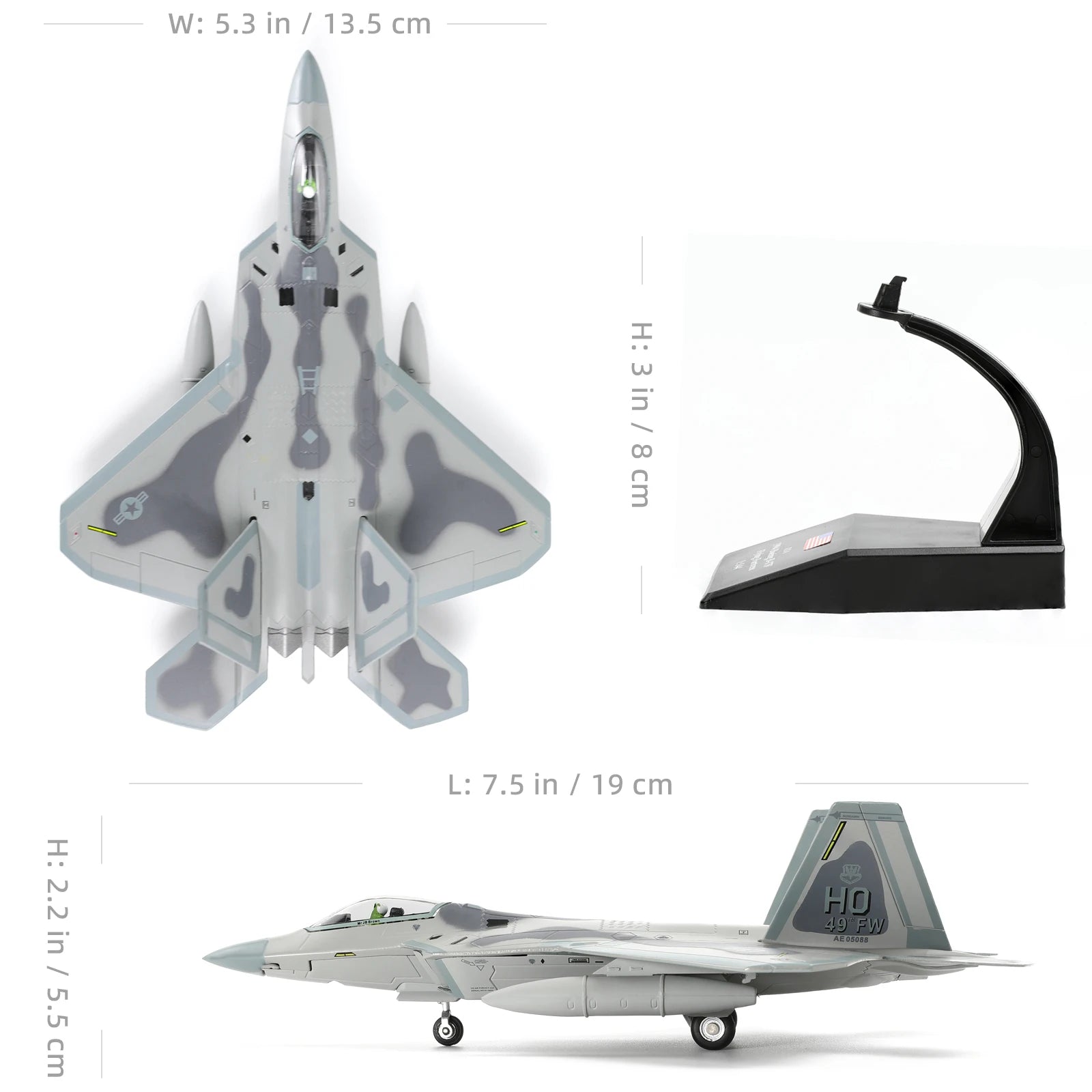 NUOTIE F-22 Raptor 1/100 Scale Diecast Metal Fighter Jet Model Alloy Model  (HO 49th FW)