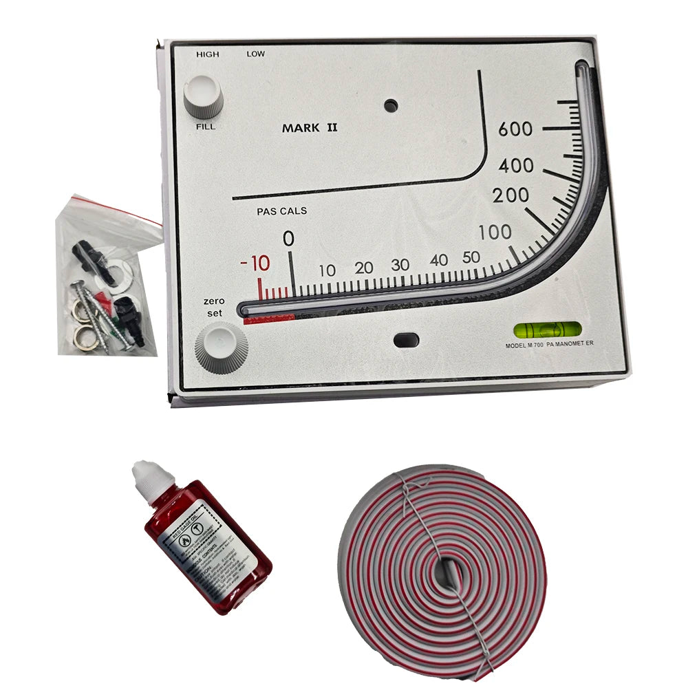 Red Oil Differential Pressure Gauge A1-700PA， Manometer for HVAC/Air Filters/Industrial Equipment,