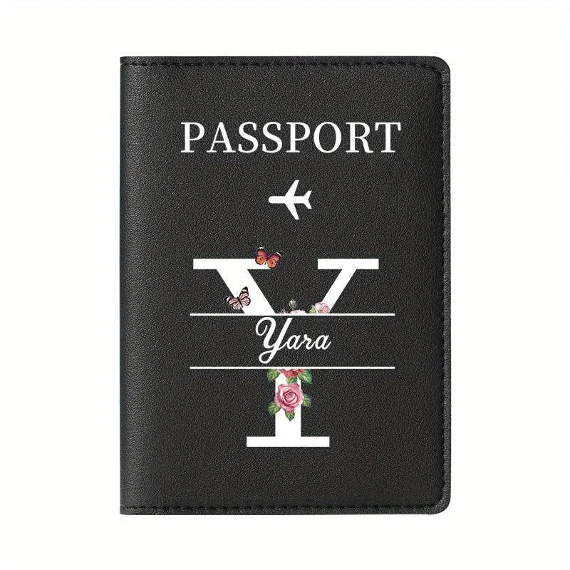 Personalized Custom Black Passport Holder with Custom Name - 26 Letters and Surname. Fashionable Foldable Travel Accessory