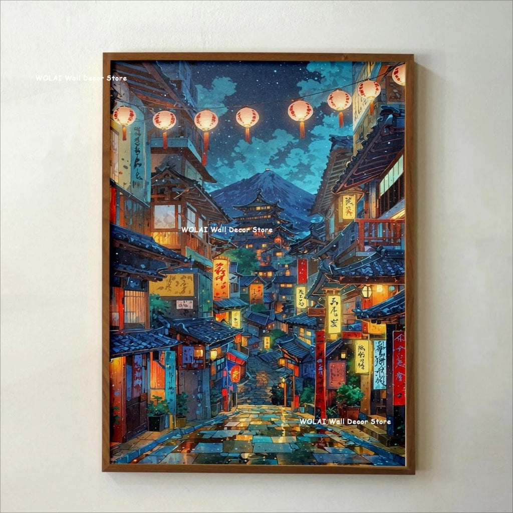 Anime Cafe Shop and Bicycle Canvas Poster Ghibli Work Anime Style Street Cafe Scene Wall Art Printing for Living Room Home Decor