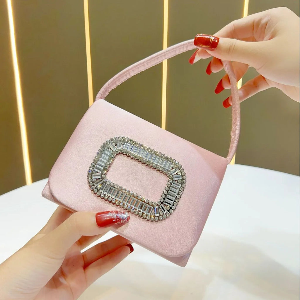Luxury Mini Square Handbag Women’s Diamond Studded Evening Bag Elegant Shoulder Chain Wedding Party Purse Stylish Ladies Tote