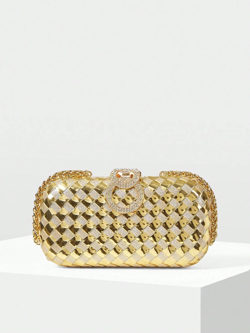 clutch  lid, rhinestone  full diamond , pu braided diamond-encrusted banquet party bag