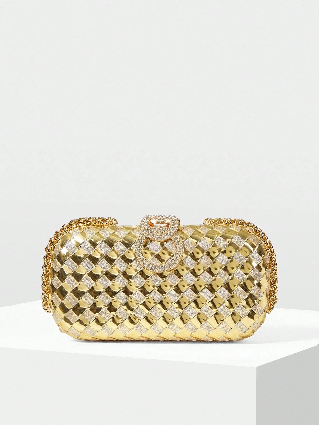 clutch  lid, rhinestone  full diamond , pu braided diamond-encrusted banquet party bag