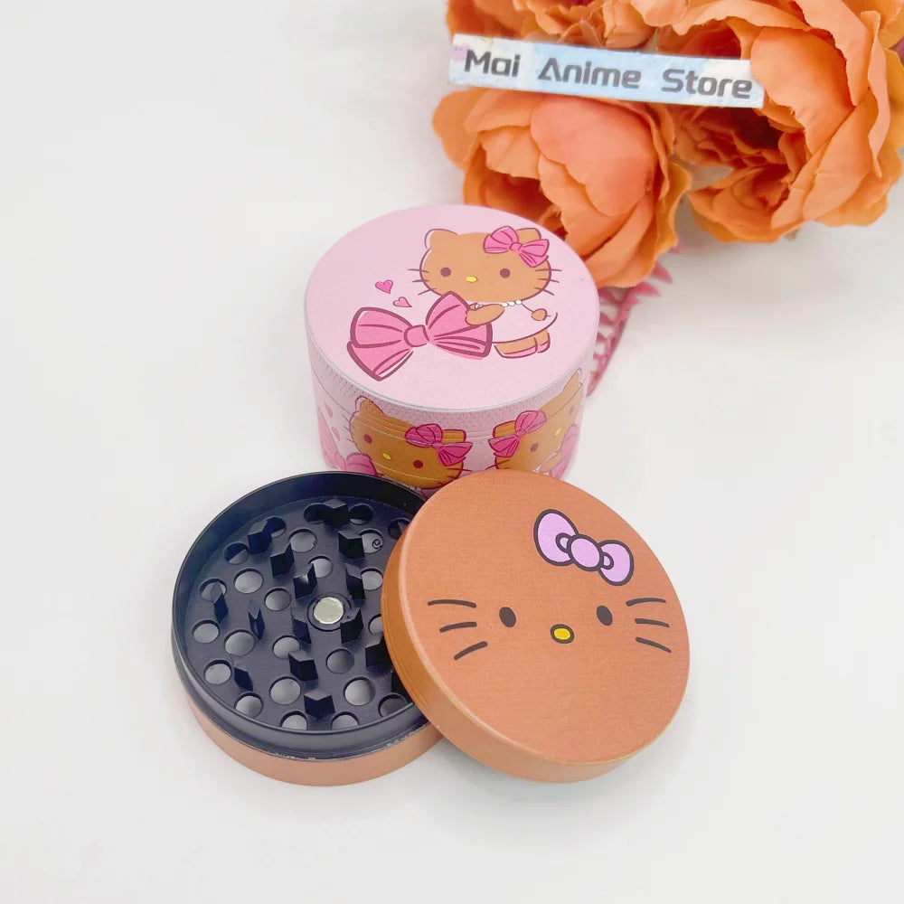 2inch Hello Kitty Herb Grinder Metal Sanrio Mortar Spice Mill Manual 4-layer Salt Grass Tobacco Grinder Smoke Cigarette Tool