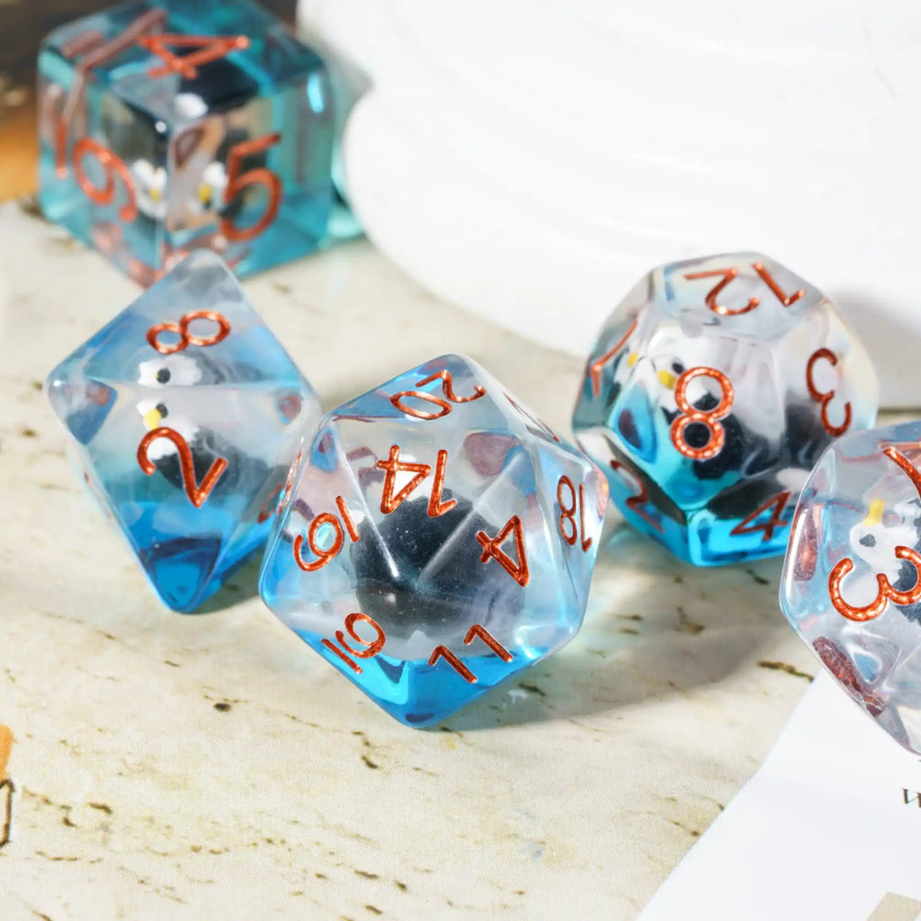 Cusdie Cute Animals DnD Dice Resin D4 D6 D8 D10 D% D12 D20 Polyhedral Dice Set for D&D Pathfinder Role Playing Table Board Games