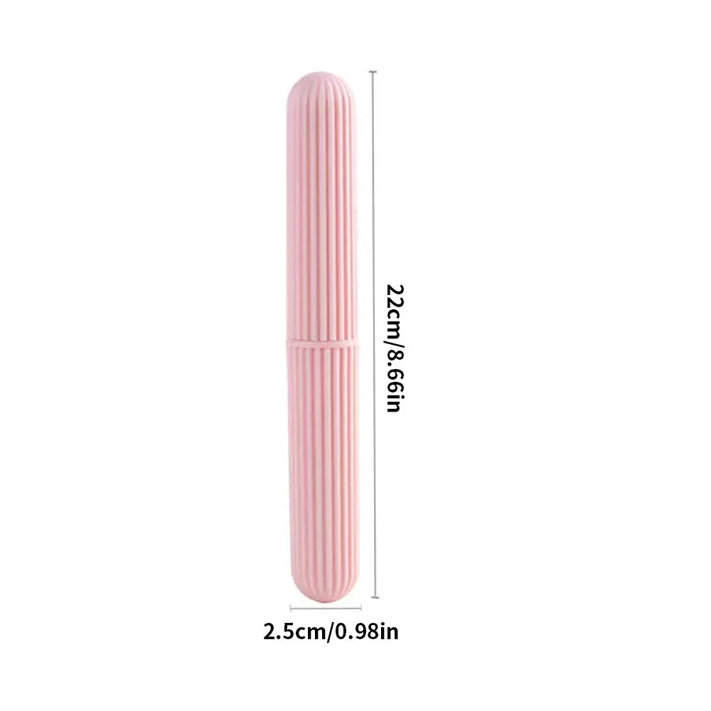 Portable Travel Toothbrush Case - Compact Plastic Holder with Simple Stripes for Bathroom Camping Daily Use