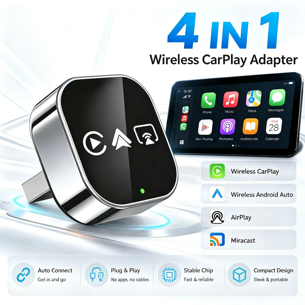4IN1 Dongle Wireless Carplay Adapter USB Plug Play WiFi Bluetooth for iPhone Carplay Airplay Android Auto Mirrorlink Connect
