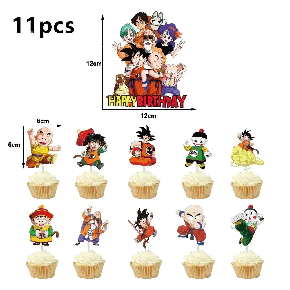 Dragoned Ball Z Balloons Happy Birthday Banner Goku Vegeta Ballons Party Decoration Plate Disposable Tableware Cake Topper Toy