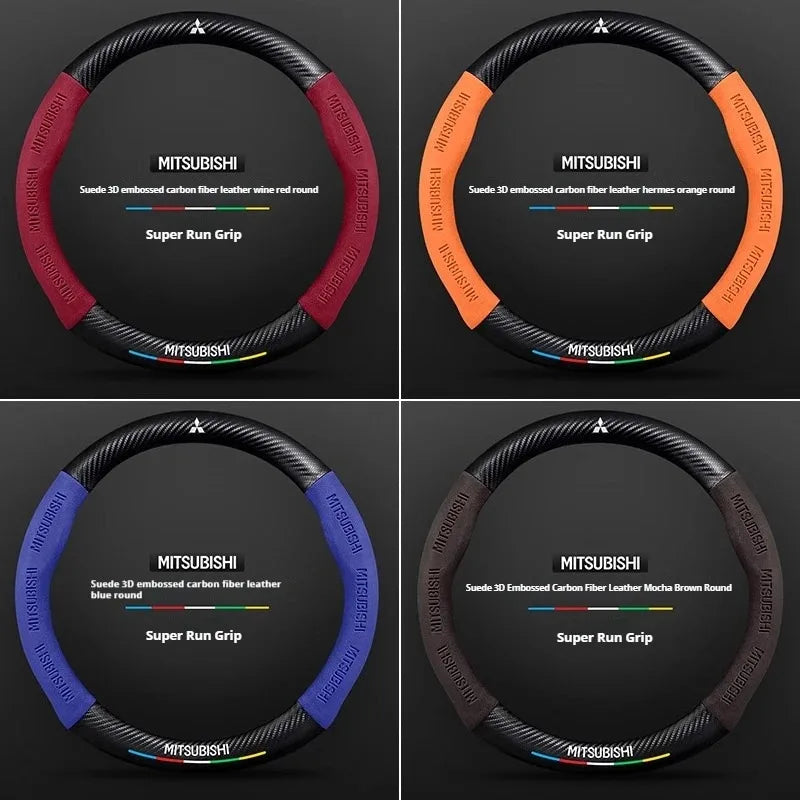 For Mitsubishi Outlander Pajero Asx Colt Lancer EX Evolution X L200 Triton RALLIART Car Suede Carbon fiber Steering Wheel Cover