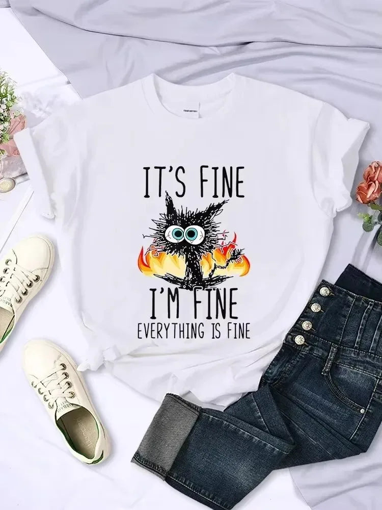 Plus-size I Want Coffee T Shirt Women Funny Cat Tshirt Summer Short Sleeve Y2k Tops Fashion Hip Hop Tees Clothes