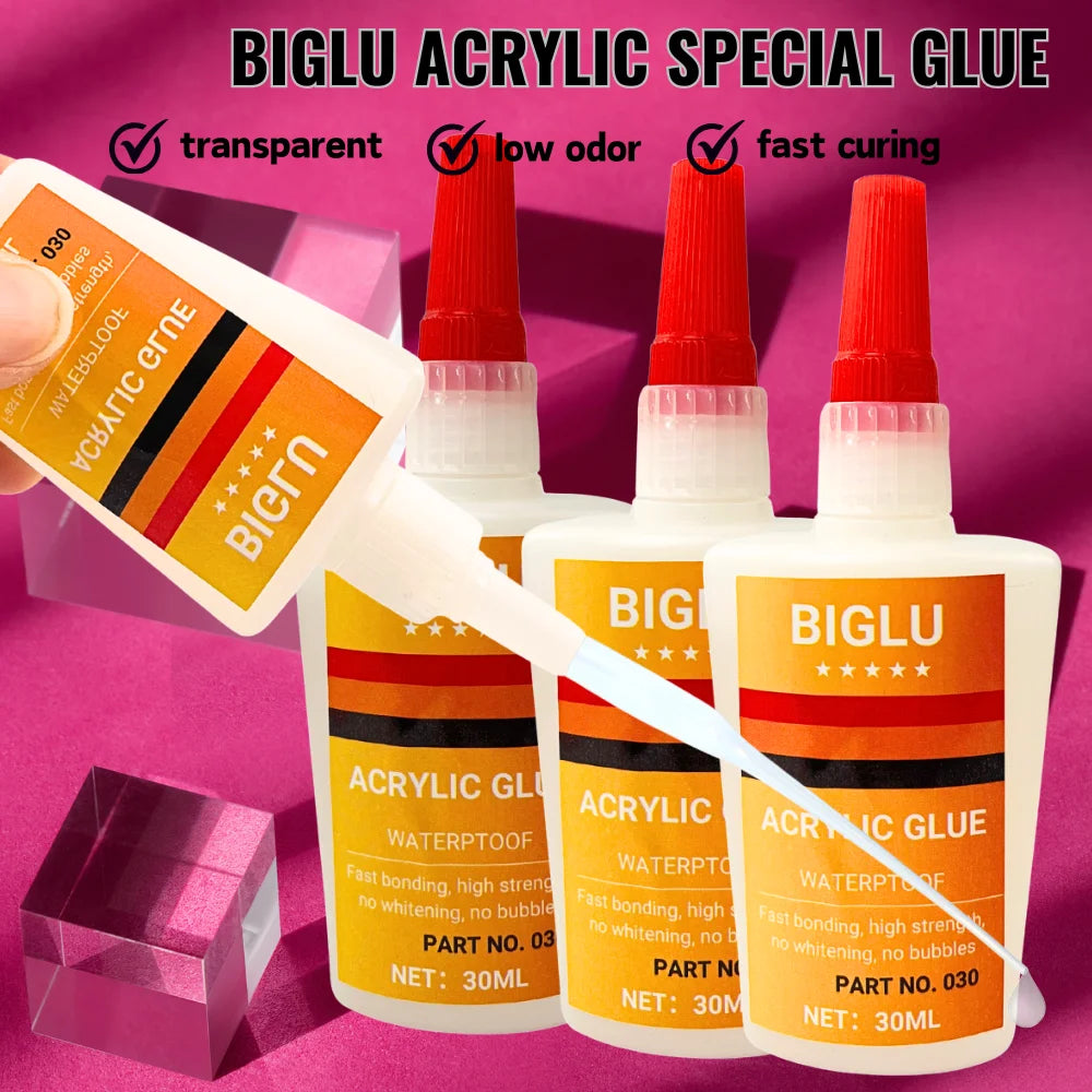 30ML BIGLU Adhesive Acrylic Glue For Acrylic PMMA PC Pipe Plate Instant Super Glue Waterproof Plexiglass Glue