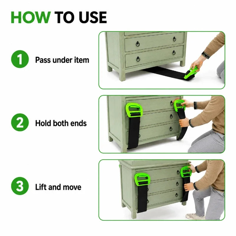 Home Moving Carry Belt Adjustable Furniture Lifting Strap Strong Transport Carrier for Boxes Sofa Cabinet Appliance Black Green