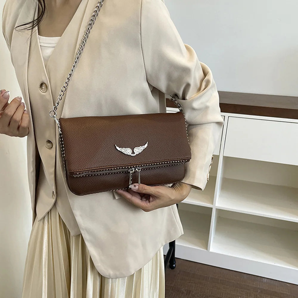 2026 New Style French Export Classic Multi-purpose Fashion Chain Flip Cover Side Carry Single Shoulder Side Bag with Wings for W