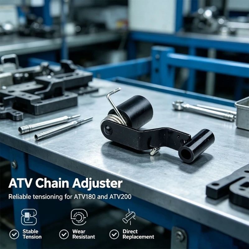 Replacement Chain Tensioner Roller Set for ATV180/200 Vehicle Drive Chain Maintenance, Black Bracket Assembly with Spring