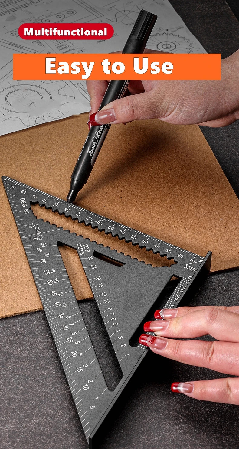 Woodworking Aluminum Alloy Triangle Gauges Multi-function Measuring Gauging Tools Marker Angle Ruler 7/12inch Metric and Imperia
