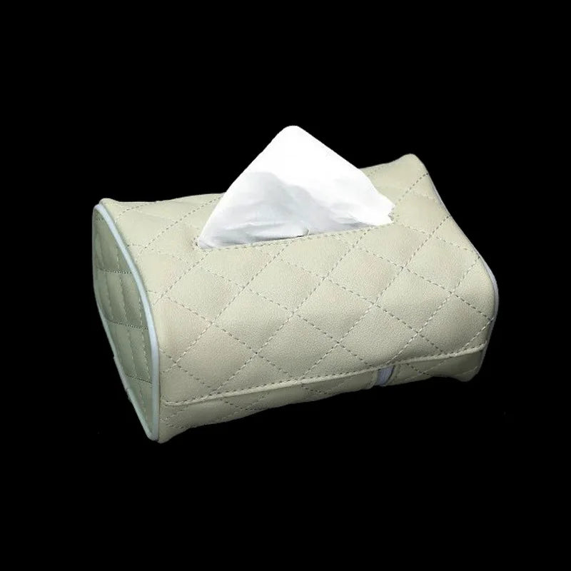 Solid Color Checkered Leather Wear-Resistant Tissue Box Car Seat Back Sunshade Hanging Tissue-Bag Buckle Strap Easy Installation