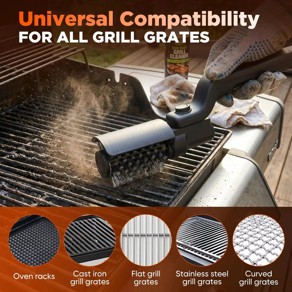 BBQ Grill Brush 3-Speed Settings Electric Grill Brush,180° Adjustable Head,90 Mins Grill Cleaner for Outdoor Griddles Smokers