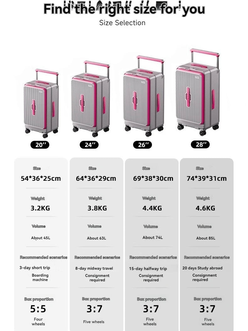 Side-opening luggage trolley case 24-inch large capacity travel case wide trolley password case men's 20-inch boarding case